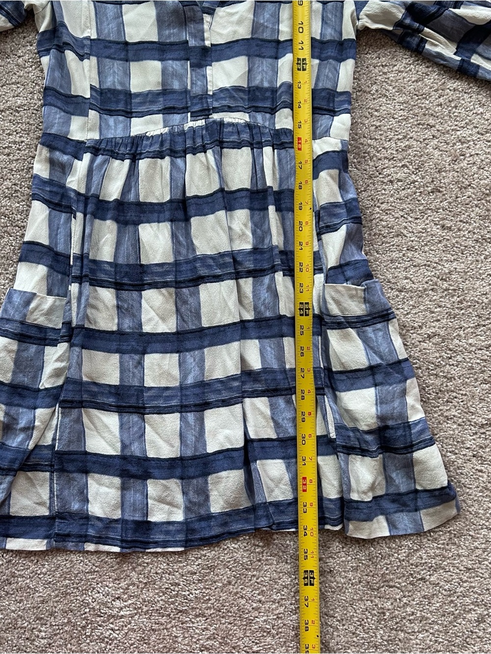 Maeve Anthropologie Blue And White Plaid Split Neck Shirt Dress Size Small - Picture 11 of 13